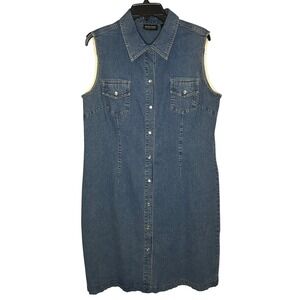 New York & Company Denim Sleeveless Shirt Dress Button Down Women's Plus Size 16
